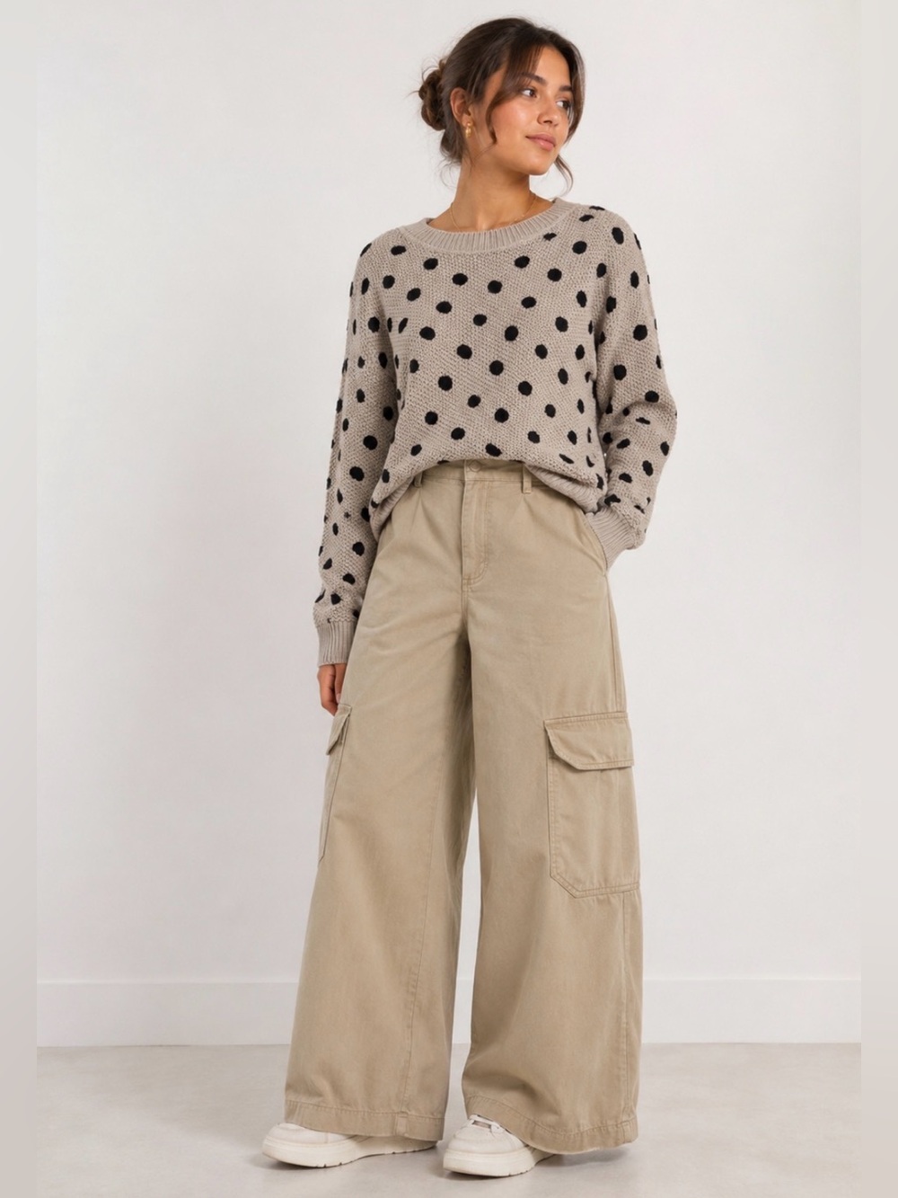 Jack Son Rowe Polka Dot Knit Sweater – Taupe & Black XS